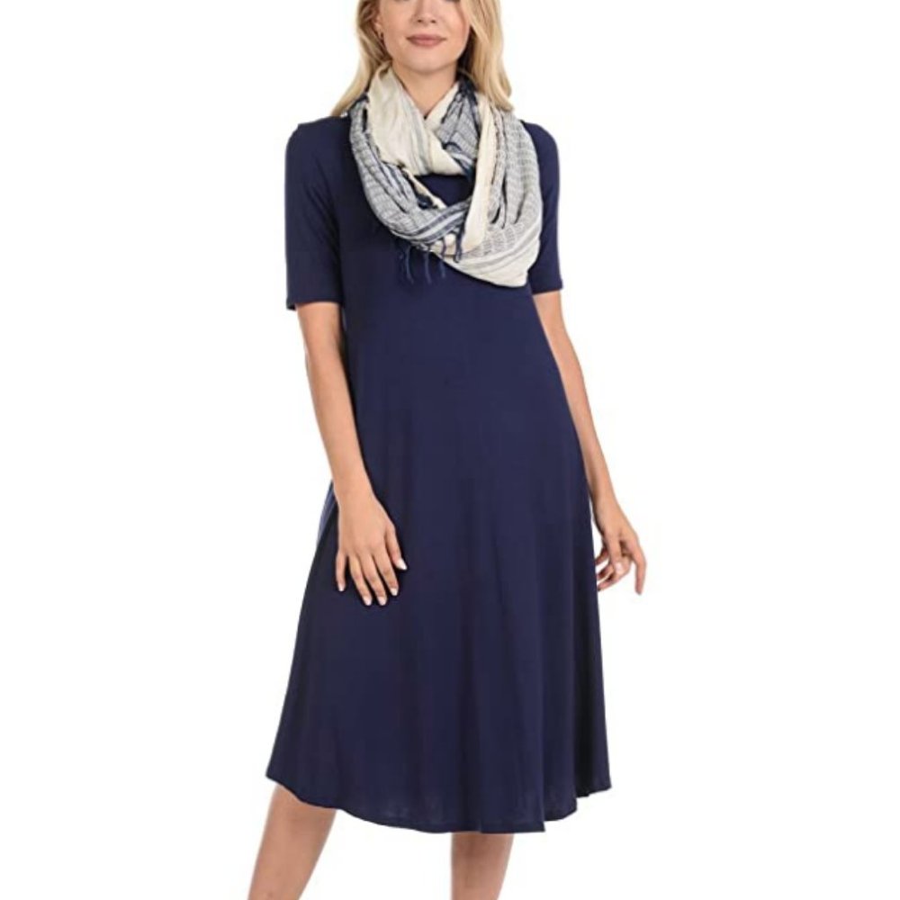 iconic luxe Women's Mock Neck Trapeze Midi Dress